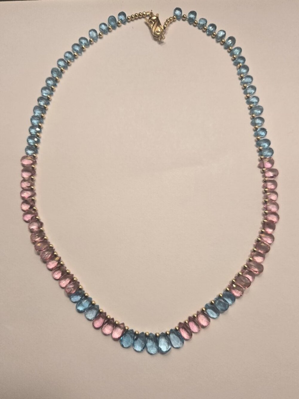 Elegant Artisan necklace-apatite & pink pear cut briolette & gold filled beads
